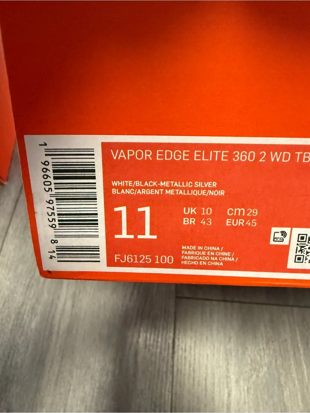 Nike Vapor Edge Elite 360 2 White Black Football Cleats FJ6125-100 Size 11 WIDE